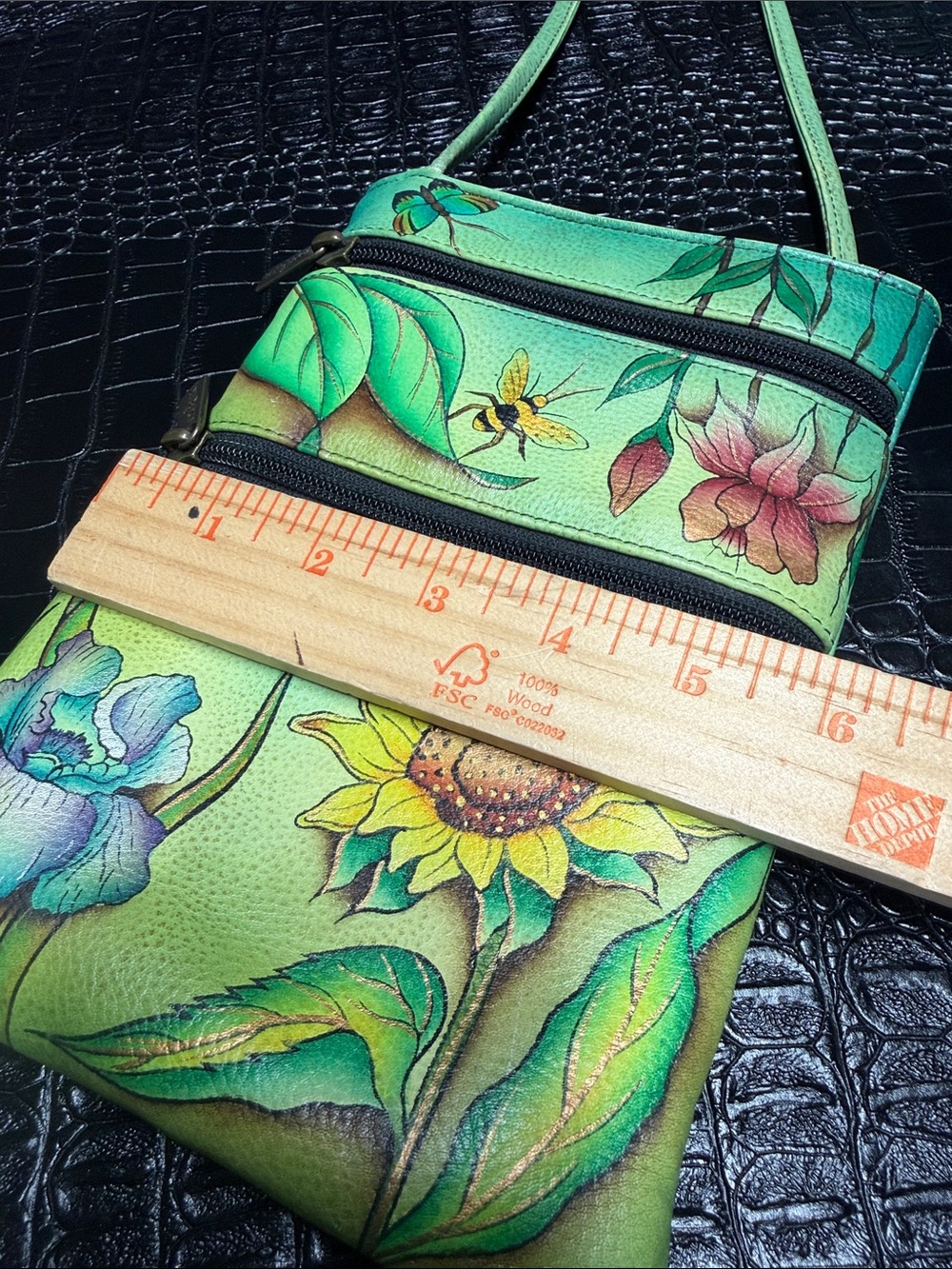 Anuschka Green Hand-Painted Floral & Butterfly Crossbody - Picture 12 of 16
